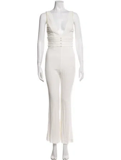 Pre-owned Stone Cold Fox Plunge Neckline Jumpsuit In Neutral