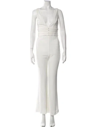 Pre-owned Stone Cold Fox Plunge Neckline Jumpsuit In Neutrals