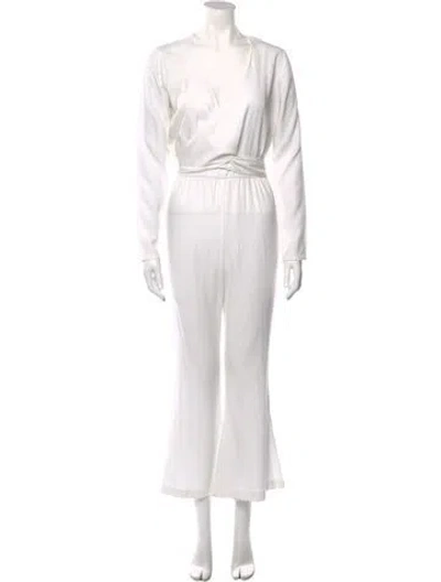 Pre-owned Stone Cold Fox Plunge Neckline Jumpsuit In White