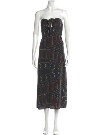 Pre-owned Stone Cold Fox Printed Midi Length Dress In Black