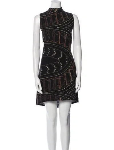 Pre-owned Stone Cold Fox Printed Mini Dress In Black