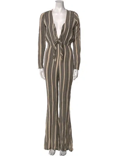 Pre-owned Stone Cold Fox Printed Plunge Neckline Jumpsuit In Neutral