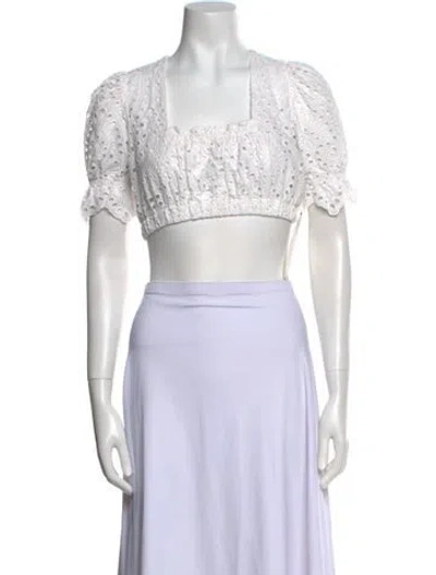 Pre-owned Stone Cold Fox Printed Square Neckline Crop Top In White