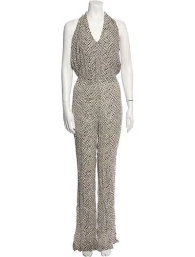 Pre-owned Stone Cold Fox Printed V-neck Jumpsuit In White