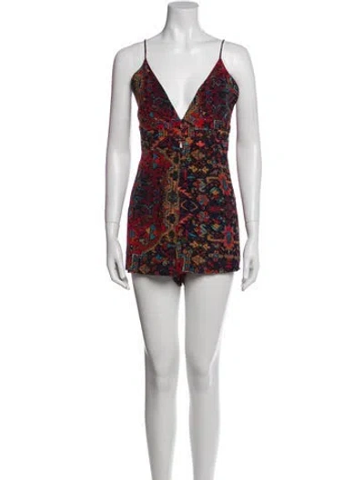 Pre-owned Stone Cold Fox Printed V-neck Romper In Blue