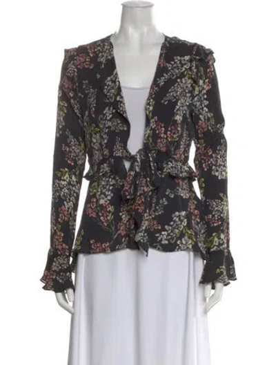 Pre-owned Stone Cold Fox Silk Floral Print Blouse In Black