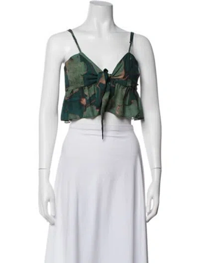Pre-owned Stone Cold Fox Silk Floral Print Crop Top In White