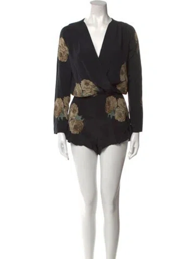 Pre-owned Stone Cold Fox Silk Floral Print Romper In Black