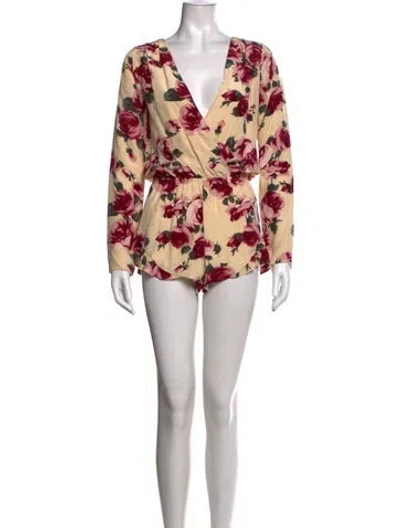 Pre-owned Stone Cold Fox Silk Floral Print Romper In Neutrals