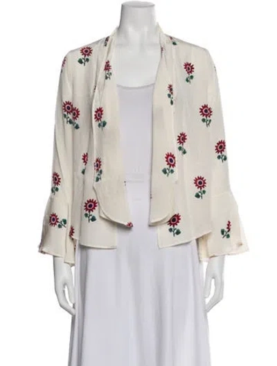 Pre-owned Stone Cold Fox Silk Floral Print Top In White