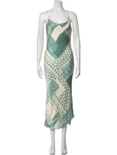 Pre-owned Stone Cold Fox Silk Midi Length Dress In Green