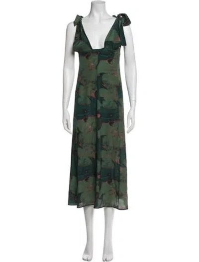 Pre-owned Stone Cold Fox Silk Midi Length Dress In Green