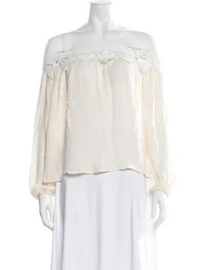 Pre-owned Stone Cold Fox Silk Off-the-shoulder Blouse In Neutrals