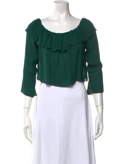 Pre-owned Stone Cold Fox Silk Off-the-shoulder Top In Green