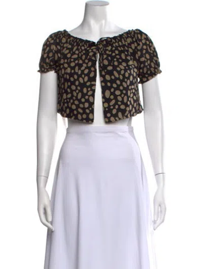 Pre-owned Stone Cold Fox Silk Polka Dot Print Crop Top In Black