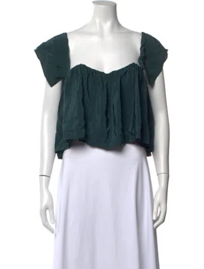 Pre-owned Stone Cold Fox Silk Square Neckline Crop Top In Blue/green