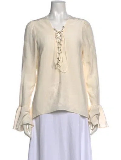 Pre-owned Stone Cold Fox Silk V-neck Blouse In Neutral