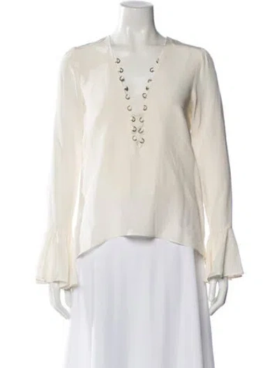 Pre-owned Stone Cold Fox Silk V-neck Blouse In Neutral
