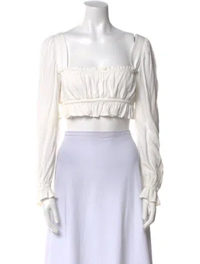 Pre-owned Stone Cold Fox Square Neckline Long Sleeve Crop Top In Neutral