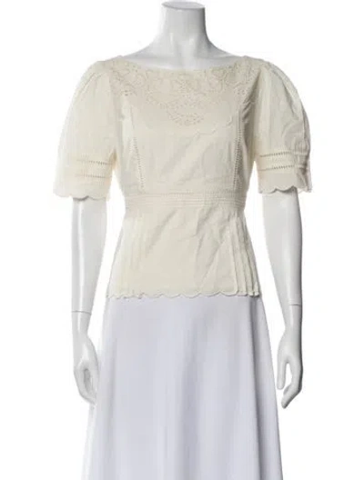 Pre-owned Stone Cold Fox Square Neckline Short Sleeve Blouse W/ Tags In White