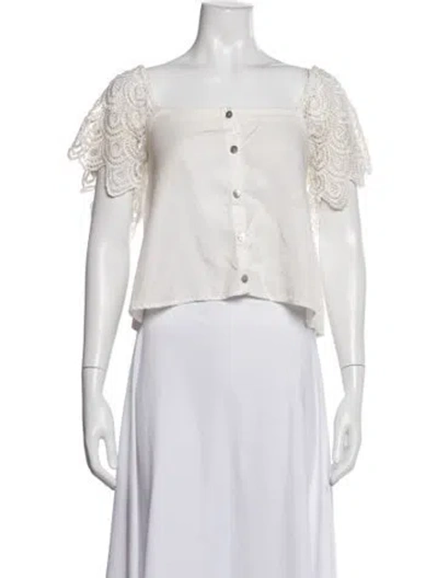 Pre-owned Stone Cold Fox Square Neckline Short Sleeve Blouse In White