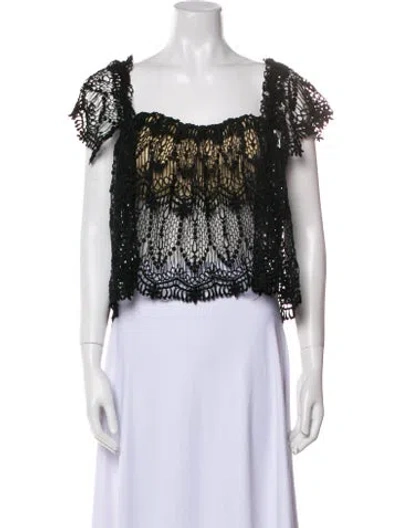 Pre-owned Stone Cold Fox Square Neckline Short Sleeve Crop Top In Black