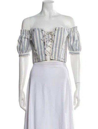 Pre-owned Stone Cold Fox Striped Off-the-shoulder Crop Top In Neutrals