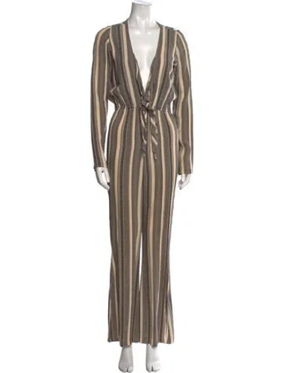 Pre-owned Stone Cold Fox Striped Plunge Neckline Jumpsuit In Black