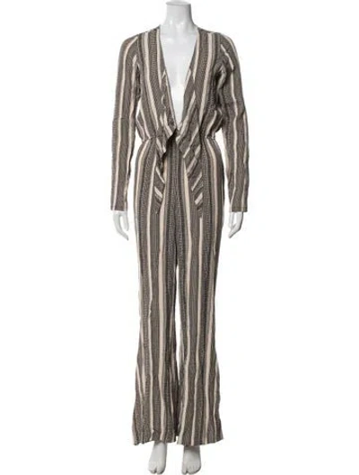 Pre-owned Stone Cold Fox Striped V-neck Jumpsuit In Neutrals