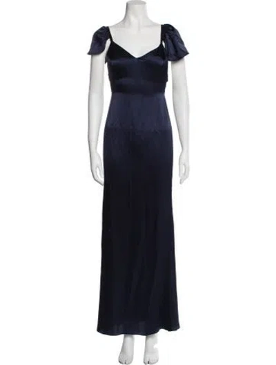 Pre-owned Stone Cold Fox V-neck Long Dress In Blue