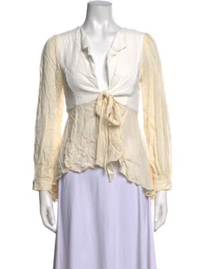 Pre-owned Stone Cold Fox V-neck Long Sleeve Top In Neutrals
