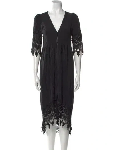 Pre-owned Stone Cold Fox V-neck Midi Length Dress In Black