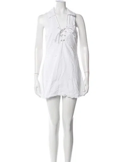 Pre-owned Stone Cold Fox V-neck Mini Dress In White