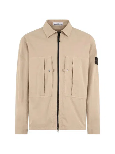 Stone Comfort Fit Desert Overshirt For Men In Sand