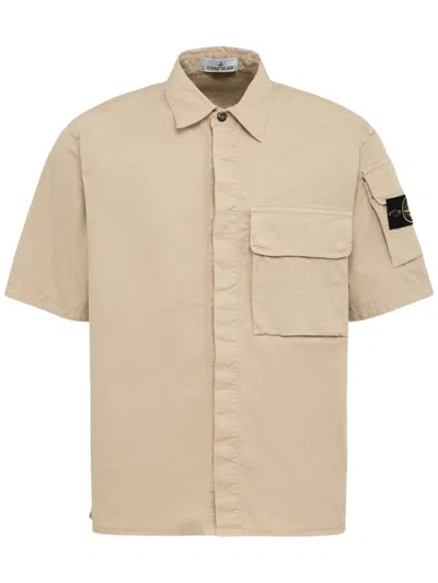 Stone Comfort Fit Short-sleeve Shirt With Chest Pocket In White