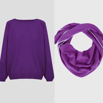Stone Crew Neck Sweatshirt & Diamond Scarf In Purple Lilac In Multi