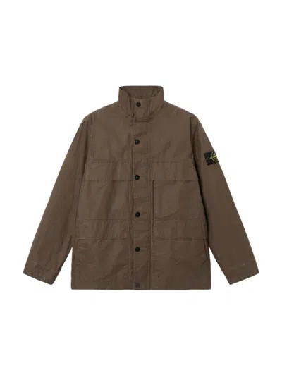 Stone Field Jacket With Pigmented Wax Coating Waxed Pigment Cotton Tela In Brown