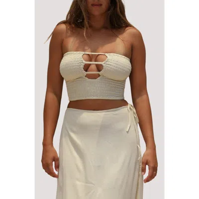 Stone Fox Coco Smocked Crop Tube Top In Neutral