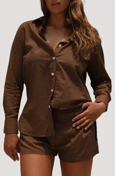 Stone Fox Mela Boyfriend Organic Cotton Cover-up Shirt In Brown