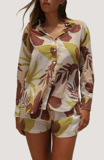 Stone Fox Mela Boyfriend Organic Cotton Cover-up Shirt In Multi