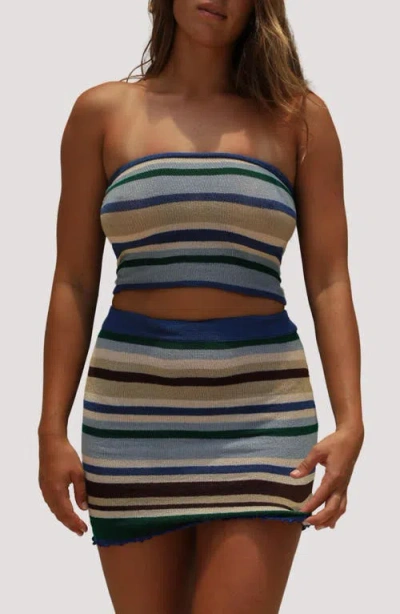 Stone Fox Nica Stripe Crop Cover-up Tube Top In Blue