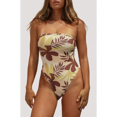 Stone Fox Paola Macramé Strapless One-piece Swimsuit In Brown