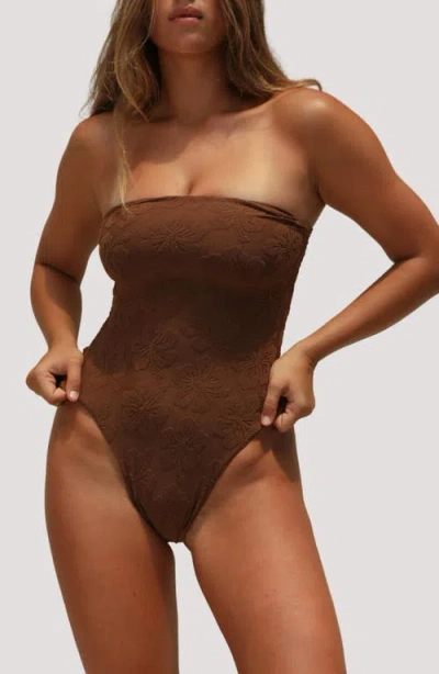 Stone Fox Paola Macramé Strapless One-piece Swimsuit In Brown