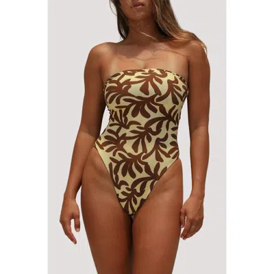 Stone Fox Paola Macramé Strapless One-piece Swimsuit In Yellow