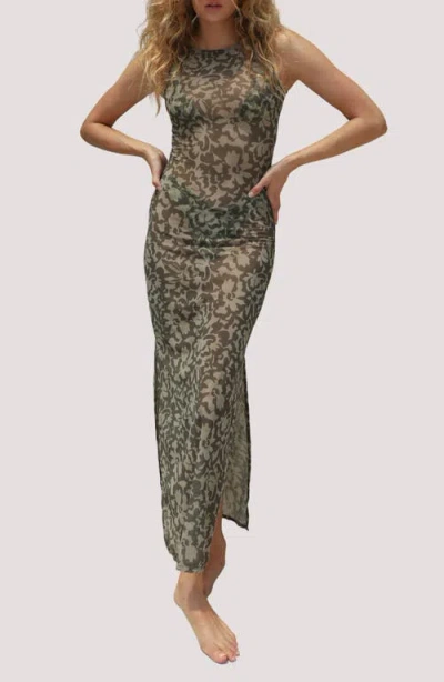 Stone Fox Swim Konda Sheer Mesh Cover-up Maxi Dress In Brown