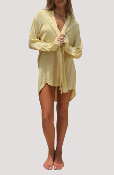 Stone Fox Swim Mimi Relaxed Fit Button-up Cover-up Shirtdress In Yellow