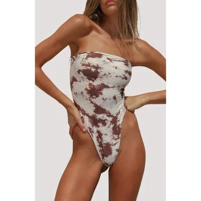 Stone Fox Swim Paola Macramé Strapless One-piece Swimsuit In Brown