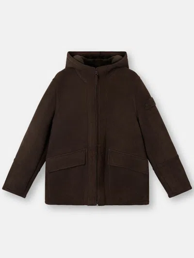 Stone Island Zip-up Hooded Jacket In Brown