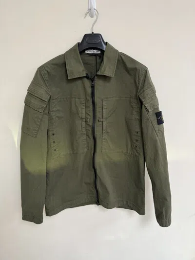 Pre-owned Stone Island 10610 Regular Fit Overshirt In Stretch Cotton Garment Dyed In Olive Green