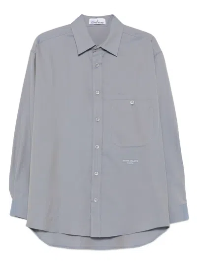 Stone Island Marina Logo-embroidered Garment-dyed Cotton Oxford Shirt In Blue